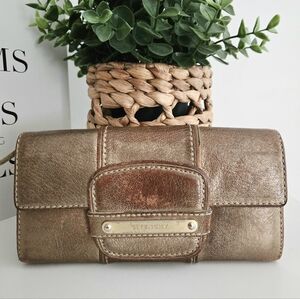 Authentic‎ GIVENCHY Long Flap Leather Wallet Card Holder Clutch Metallic